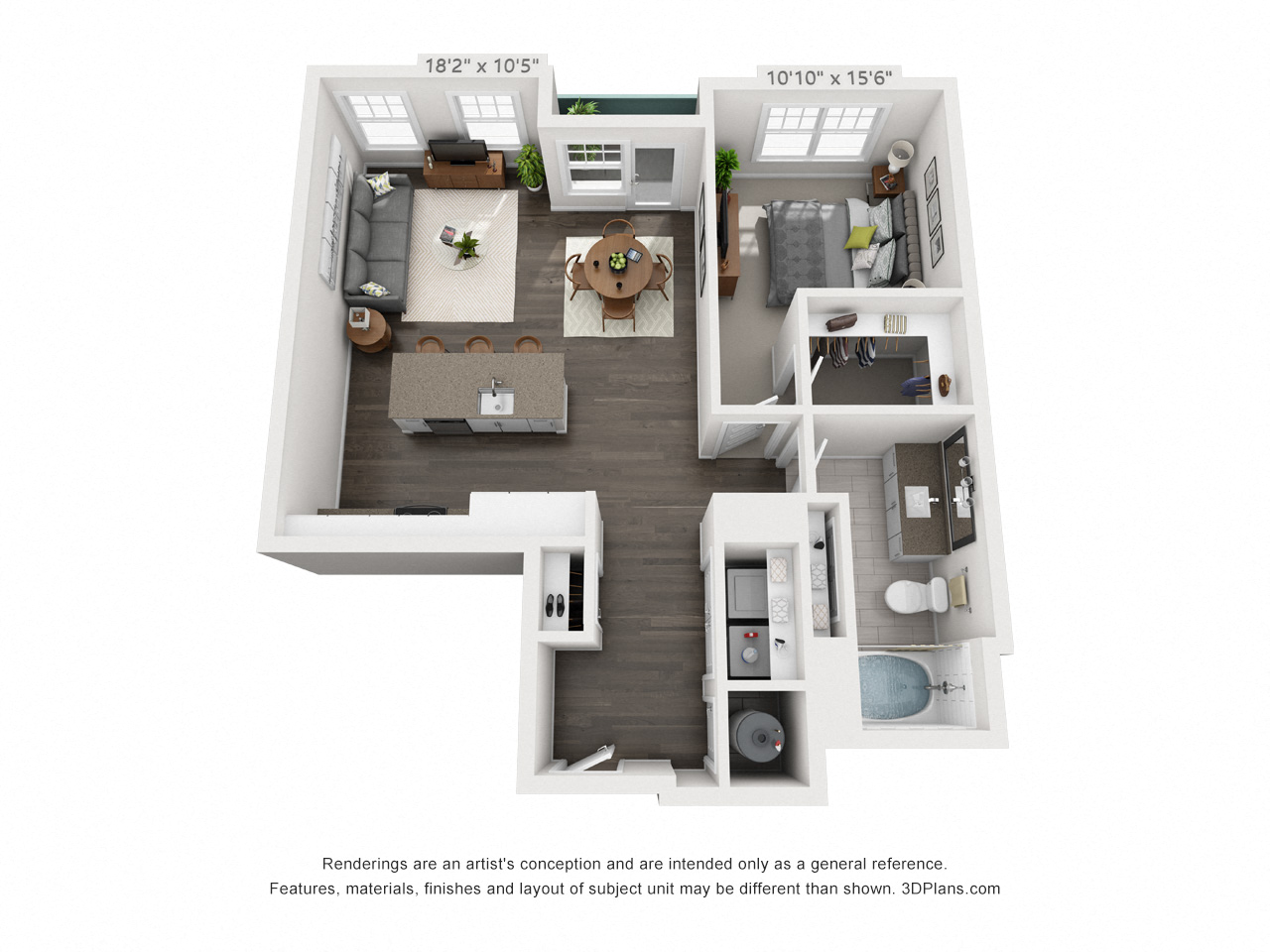 Floor plan for 1 bed, 1 bath, 786 sqft